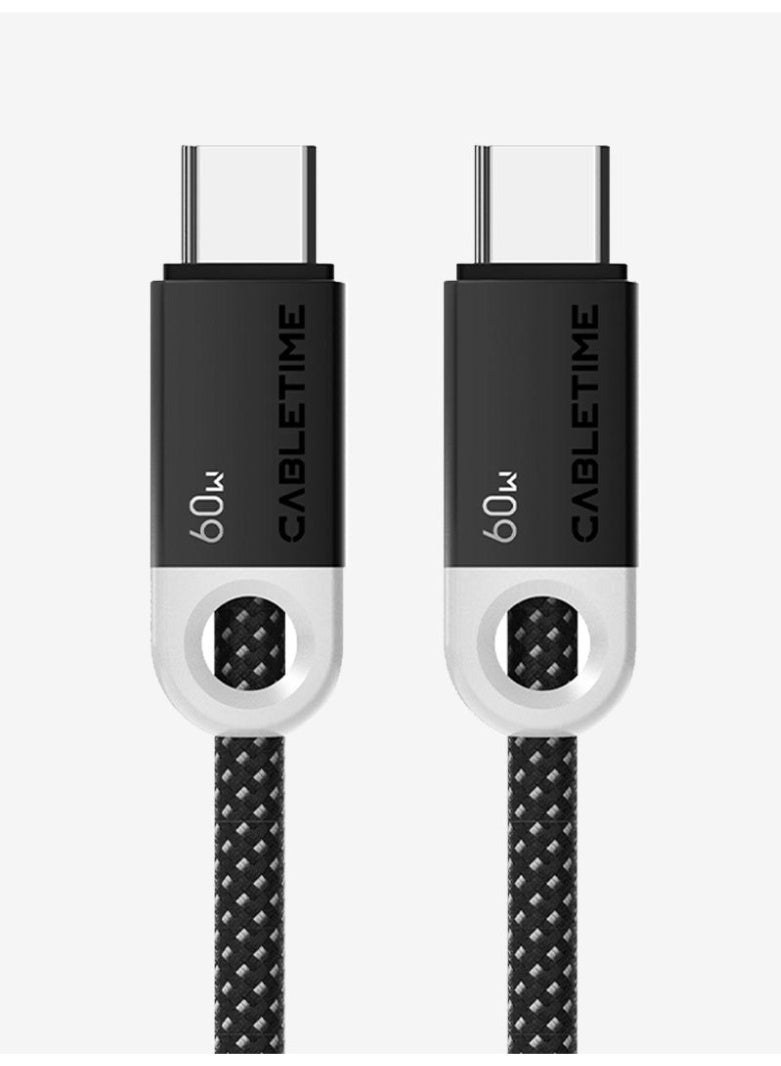 كابل تايم كابل شحن سريع مضفر USB-C إلى USB-C بقدرة 60 واط، يدعم تقنية الشحن السريع PD بقدرة 60 واط و3 أمبير، متوافق مع أجهزة iPhone 15/16 Pro Max وSamsung Galaxy S24/S23 وGoogle Pixel وiPad Pro/Air وMacBook واللابتوب - مصنوع من النايلون المتين لنقل البيانات. - Image 1